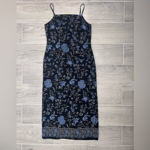 LOFT black floral print midi dress size Perite 4